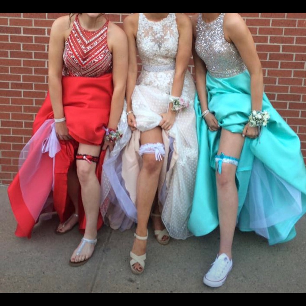 White/Nude Dotted Swiss Prom Dress
